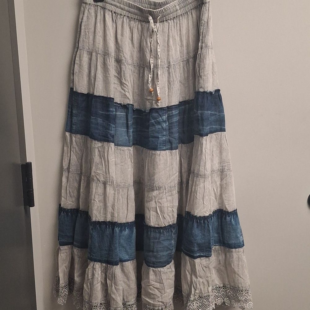 Young Threads Blue & Gray Flowy Long Skirt